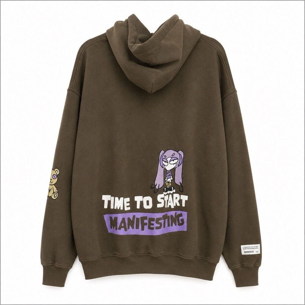 The Mayfair Group Series 1 Graphic Hoodie Manifesting Streetwear Y2K Brown L/XL - Picture 5 of 5
